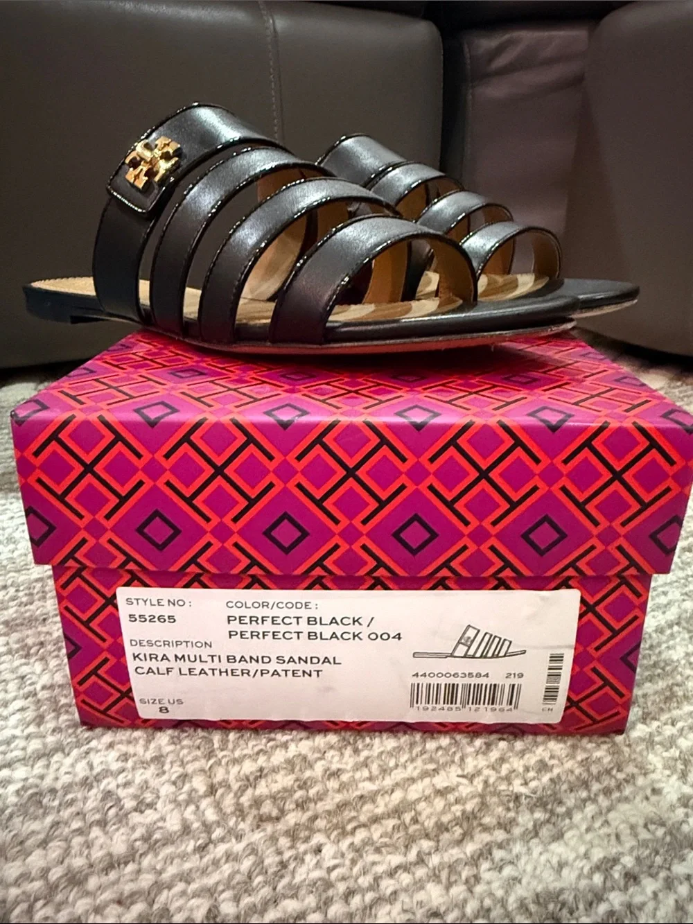 Tory Burch Black Leather Strappy Slide Sandals